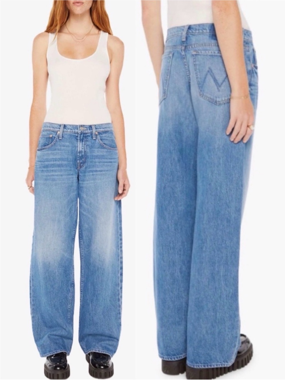 MOTHER SUPERIOR Jeans Down Low Spinner Sneak Love Line Blue Size 29